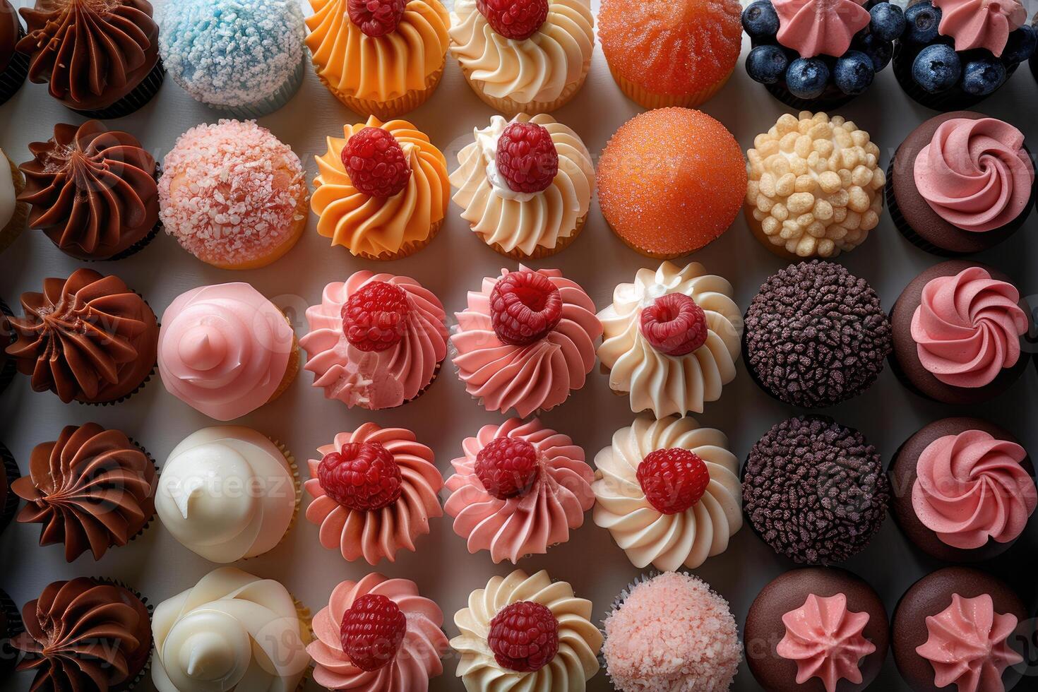 Assorted Cupcakes Displayed In A Neat Grid Pattern photo