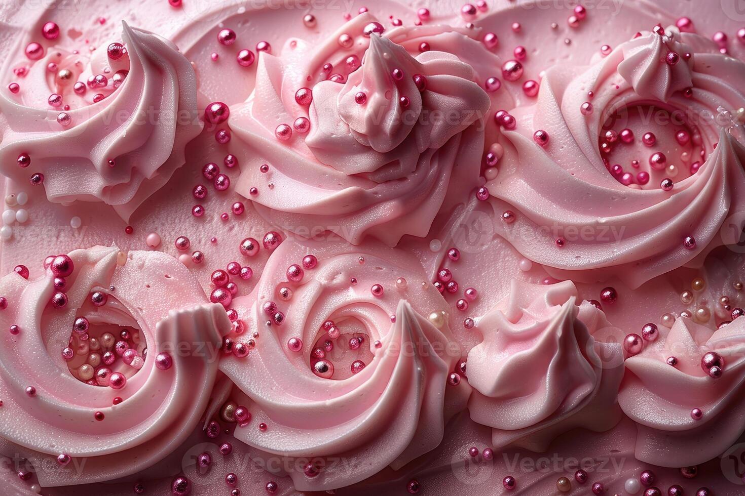 Pink frosting swirls decorated with pink pearls photo