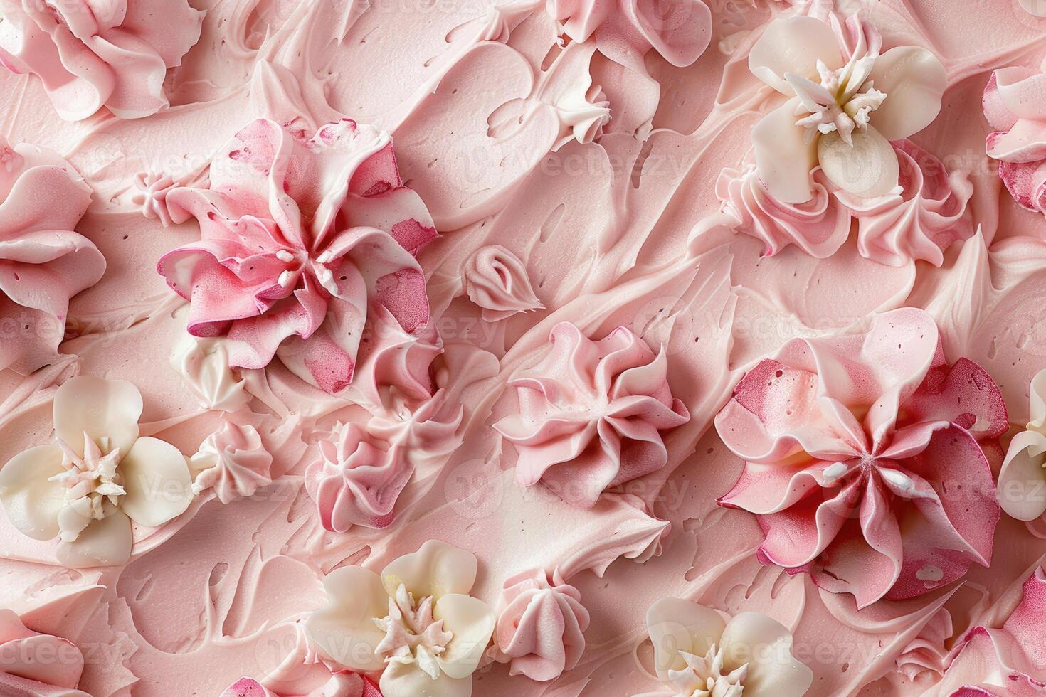 Pink Frosting Cake Decorated With Delicate Flower Designs photo