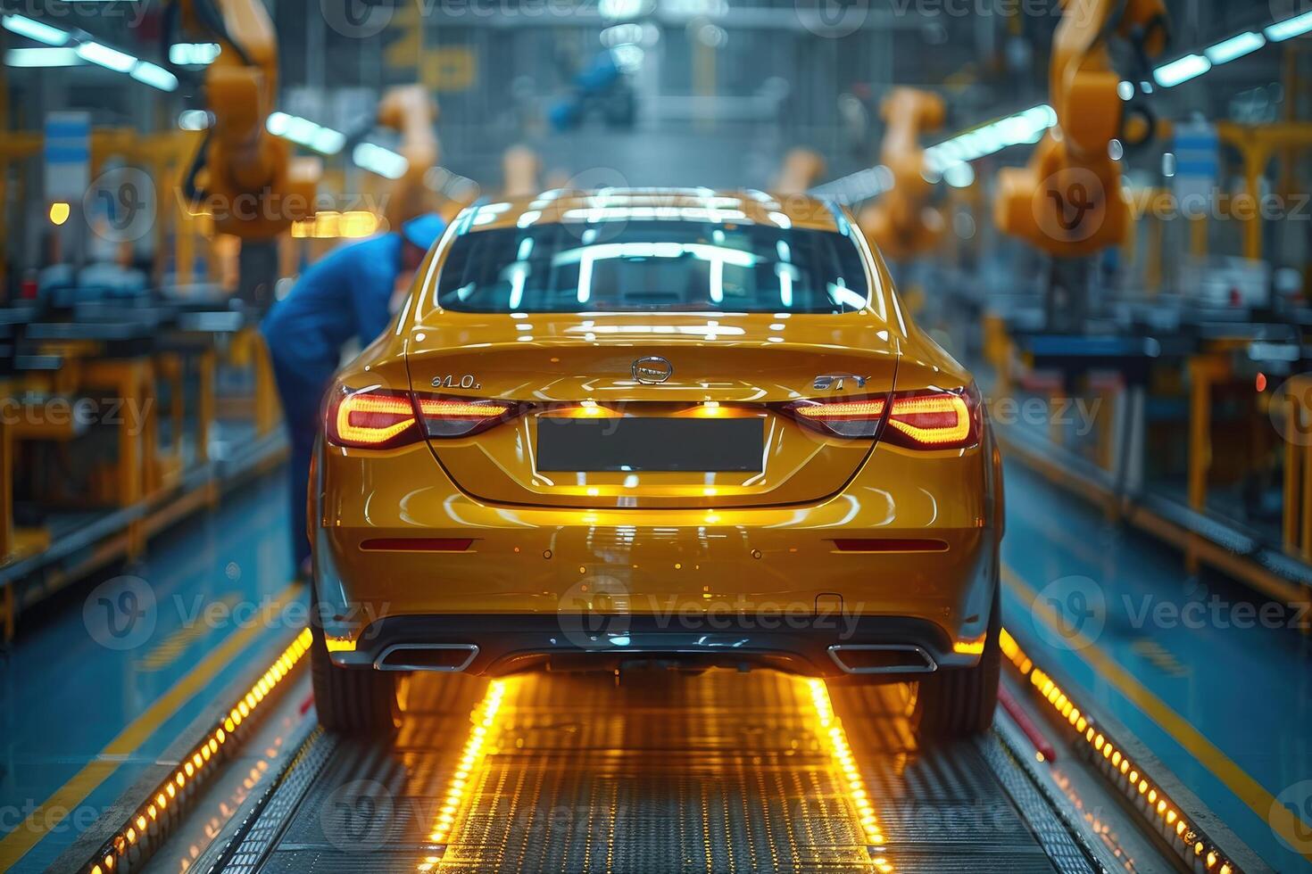 Yellow Car On Automated Assembly Production Line photo