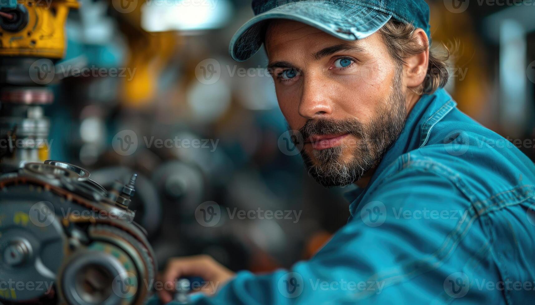 Mechanic Works on Engine in Industrial Setting photo