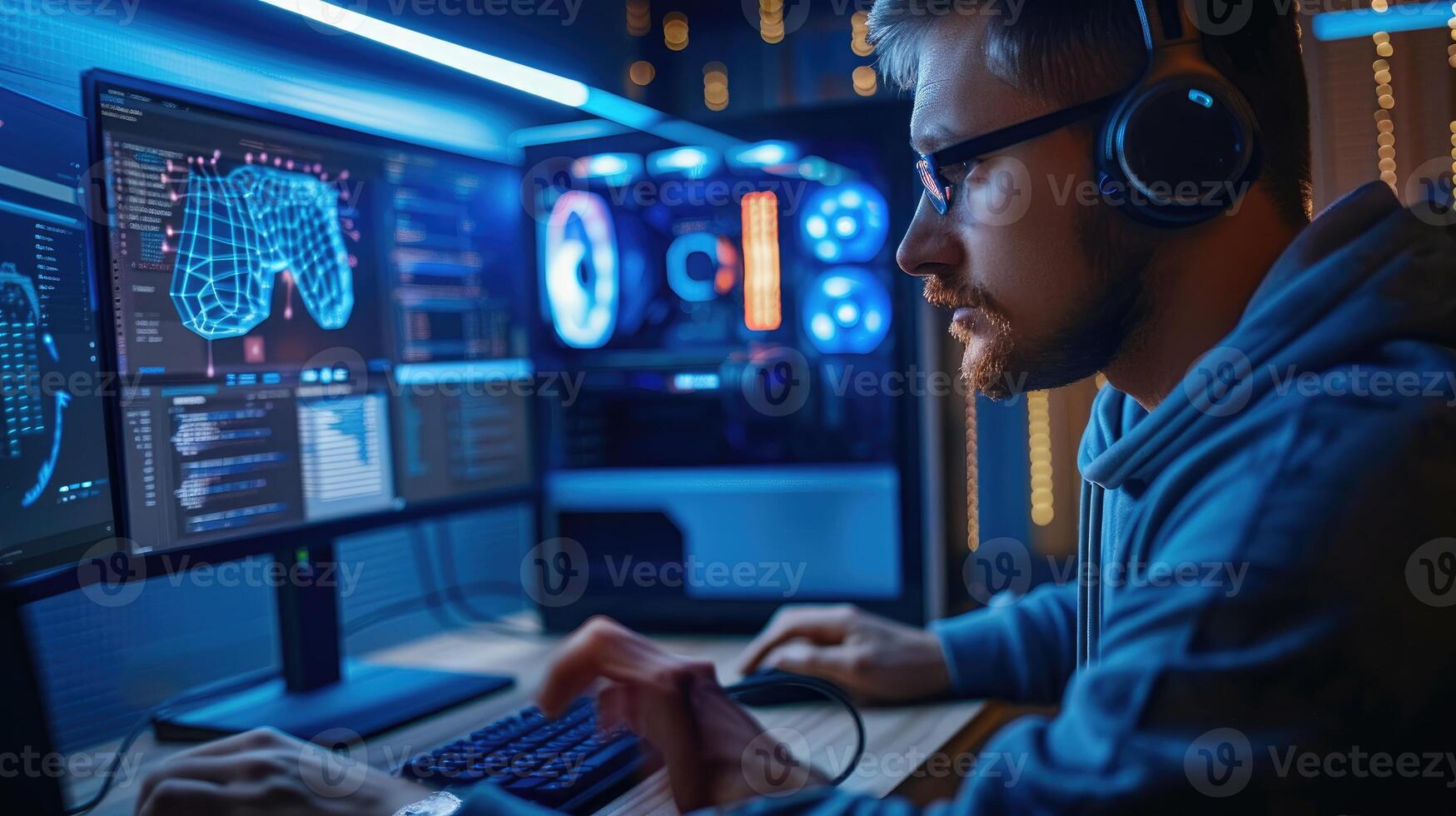 Man Working Late on Data Visualization Project photo