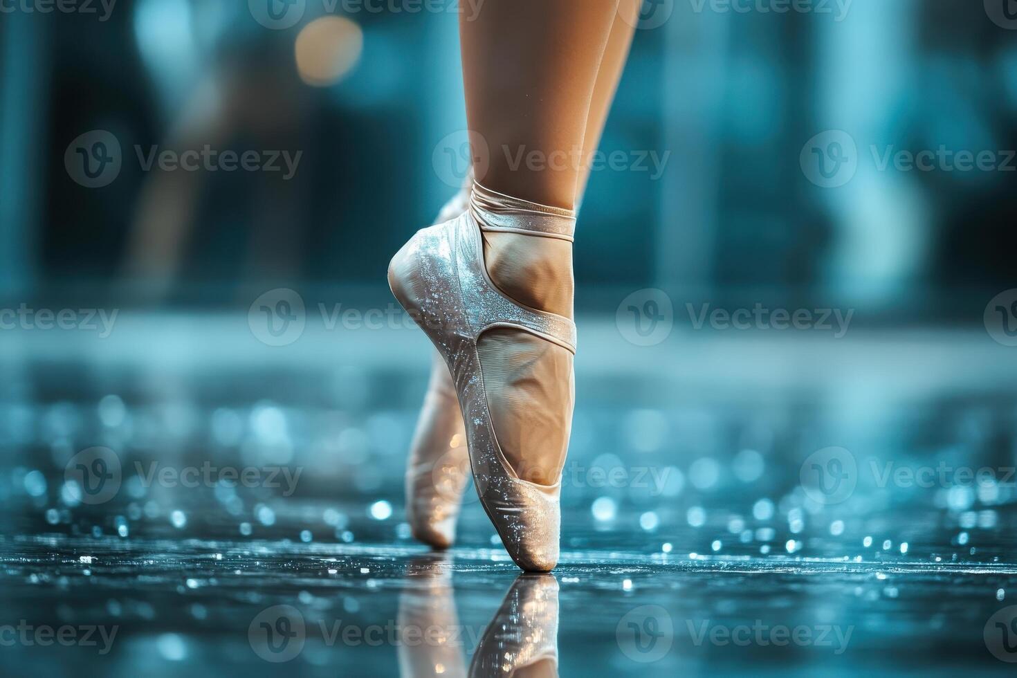 Close-Up of Ballet Dancer's Feet en Pointe Showcasing Grace and Precision photo