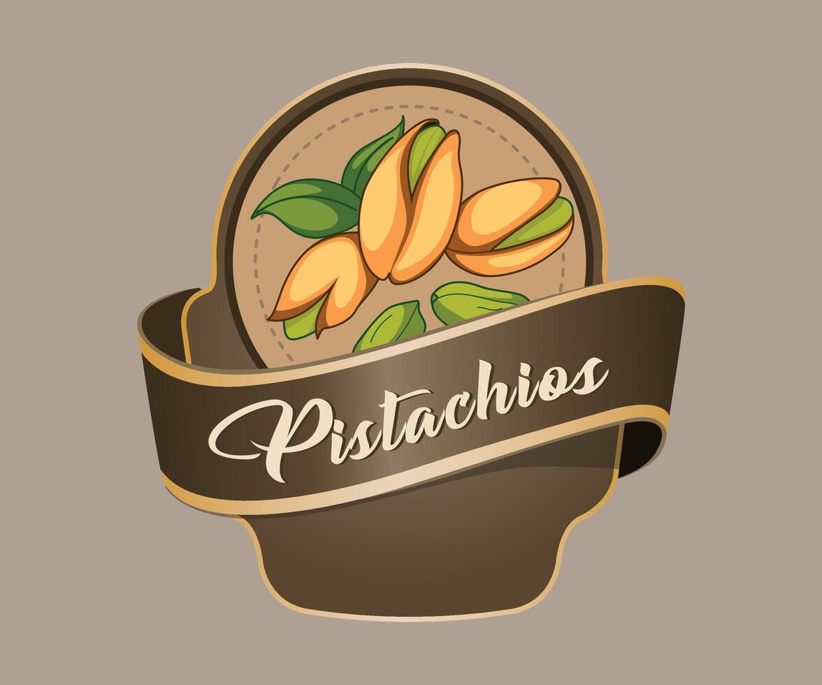 pistachios nut jar sticker in the form of a stylized basket on a light brown background vector