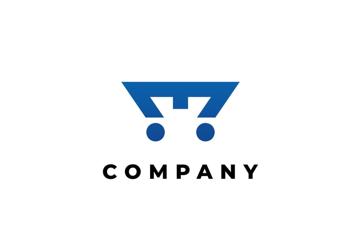 Minimalist letter m Blue Shopping Cart Logo E commerce Business vector