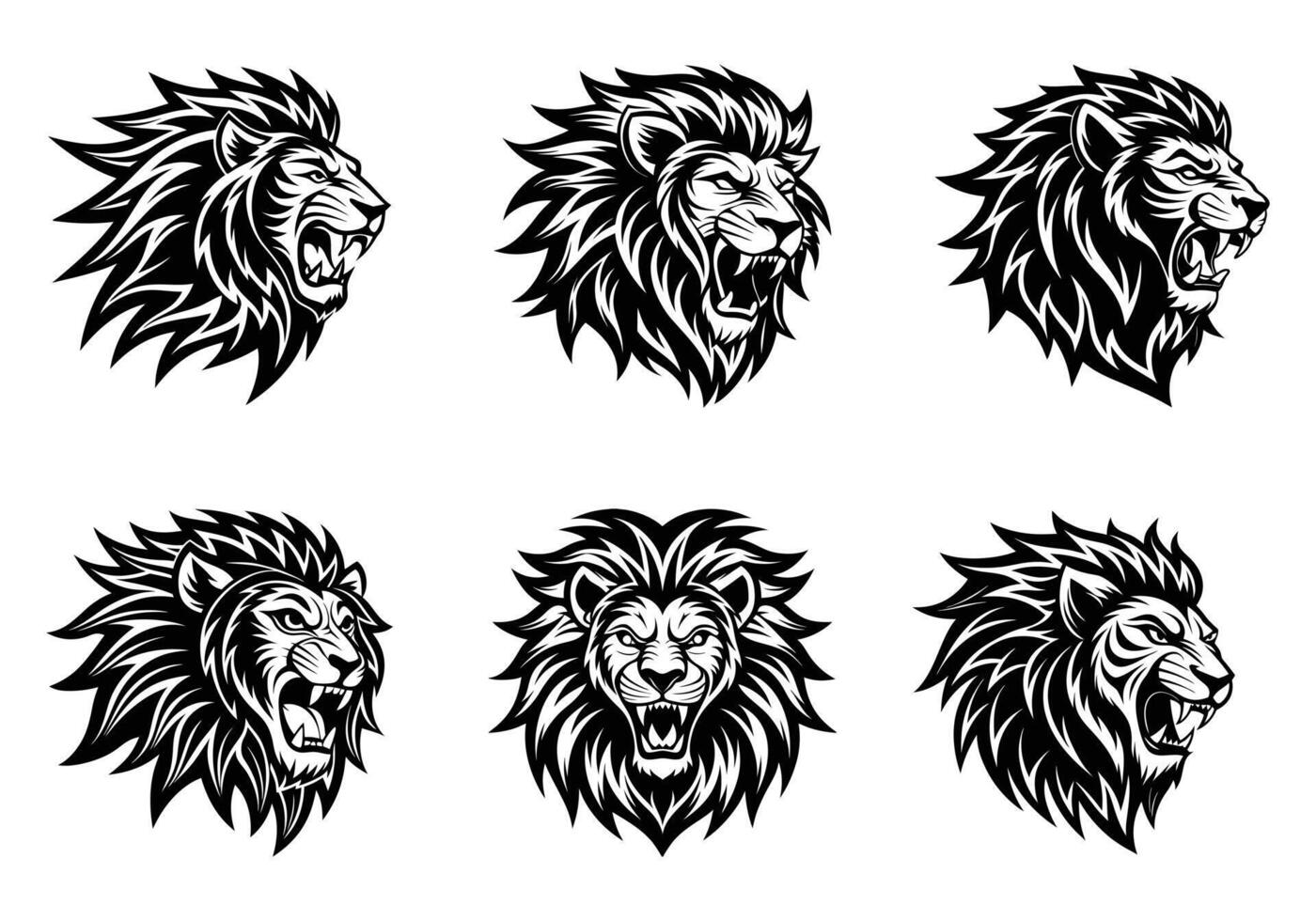Powerful Lion Head Logos in Various Angles vector