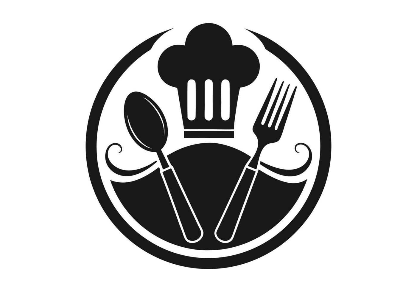Elegant Restaurant Logo Design Featuring Chef's Hat, Spoon, and Fork vector