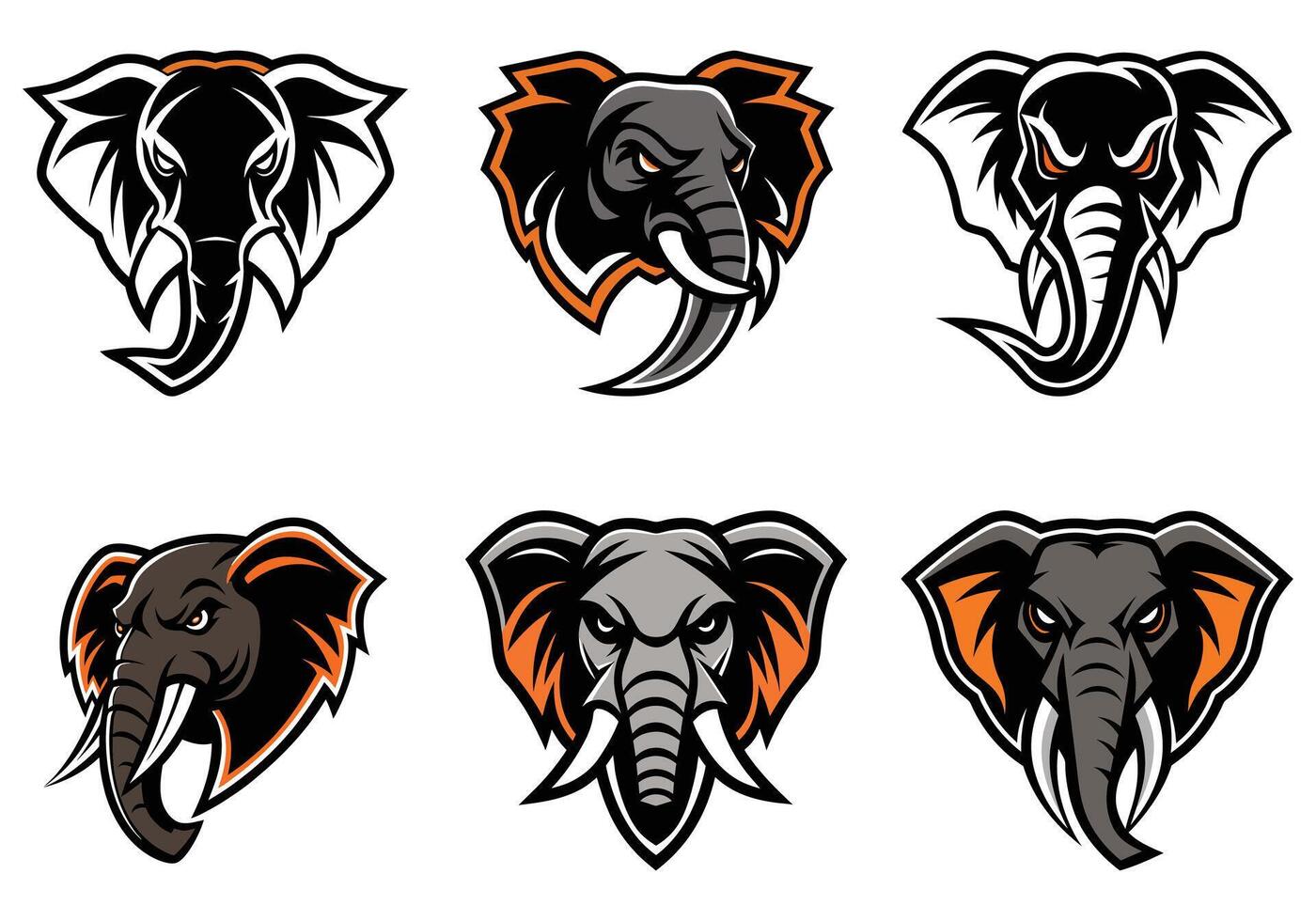 Six Elephant Mascot Logos Design vector