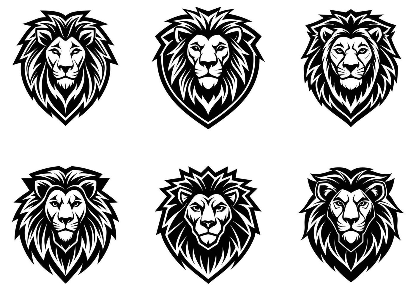 Powerful Lion Head Logos in Monochrome Style vector