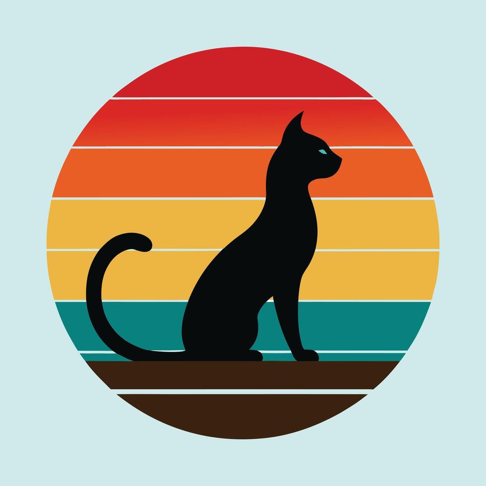 Retro Sunset Silhouette of a Black Cat vector