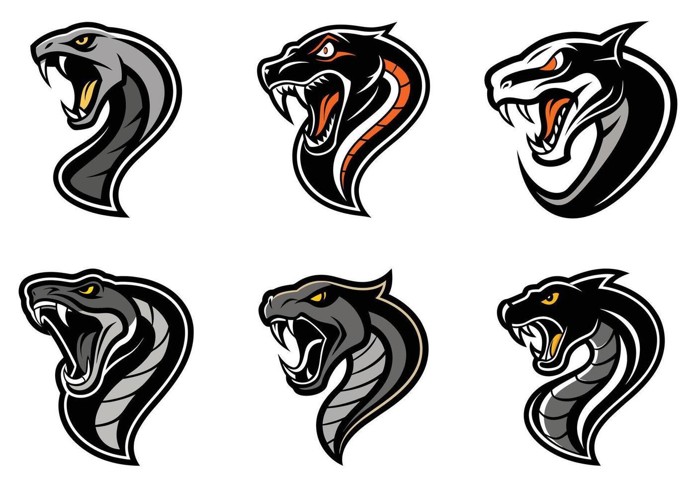 Six Aggressive Snake Mascot Logos vector