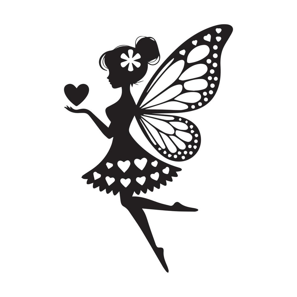 Enchanting Fairy Silhouette with Heart-Adorned Dress vector
