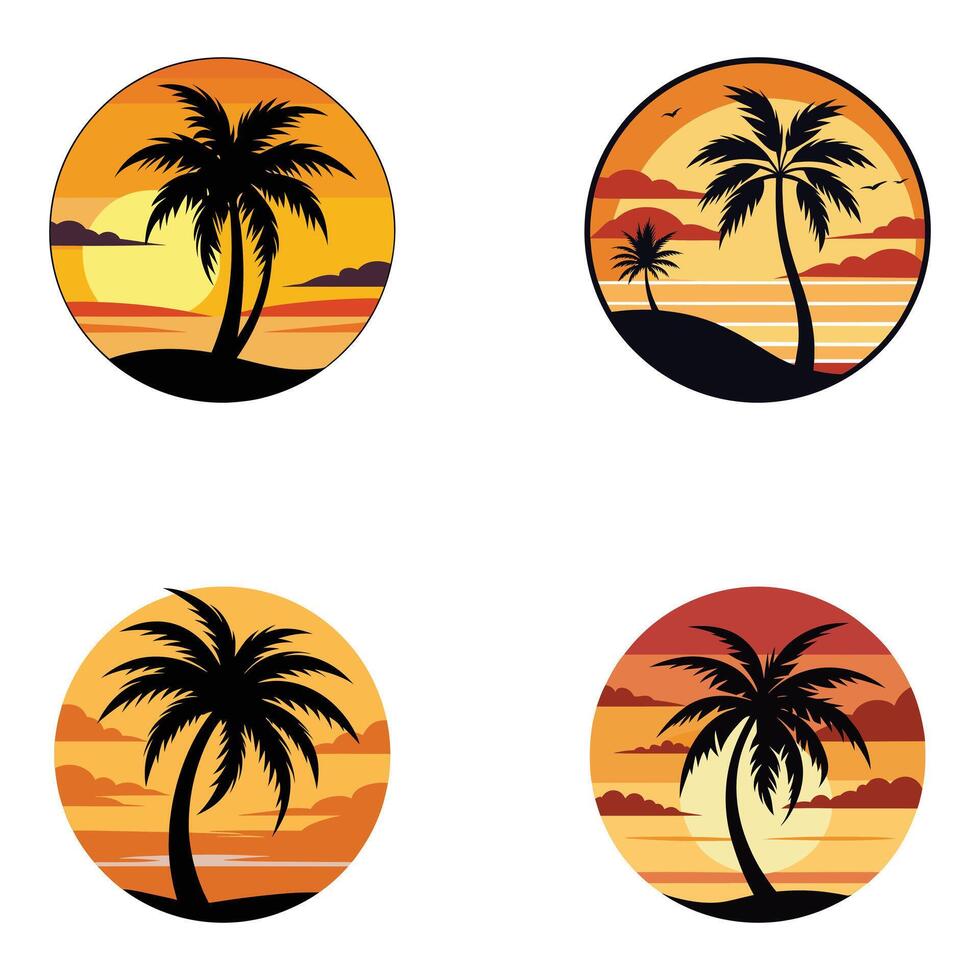 Four Colorful Sunset Beach Scene Icons vector