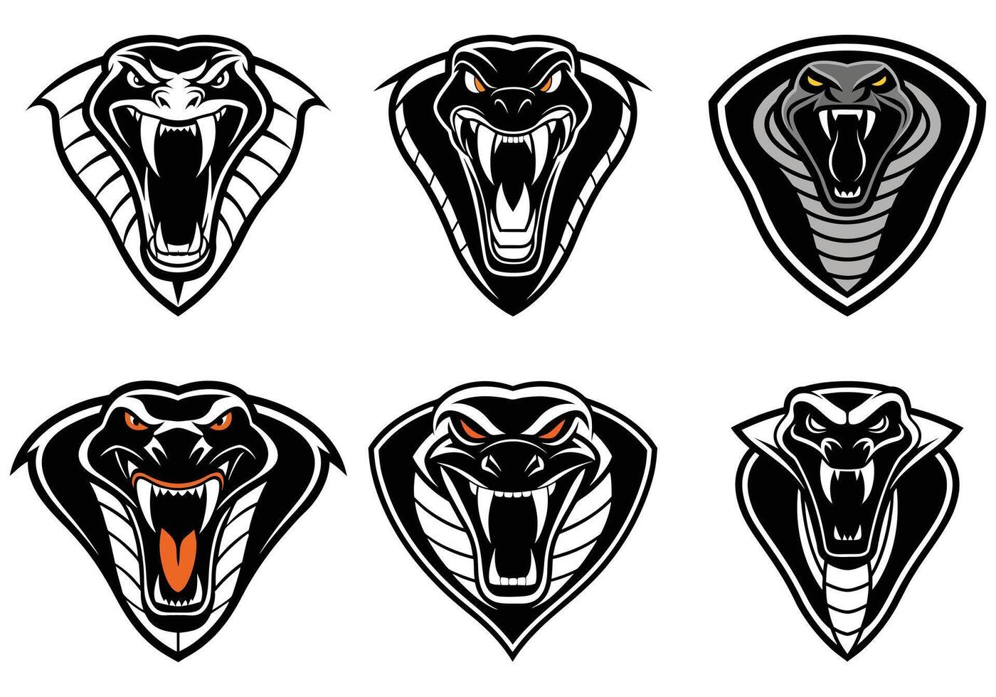 Aggressive Cobra Head Logos in Various Designs vector