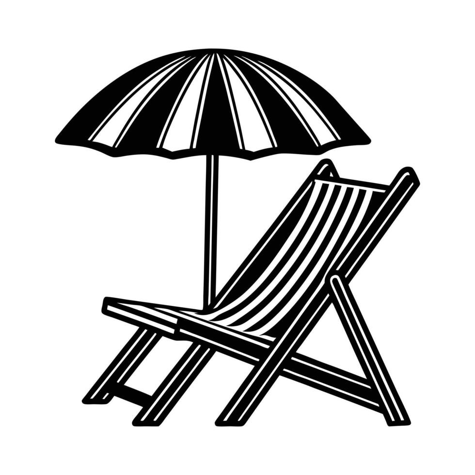 Striped beach chair and umbrella graphic design vector