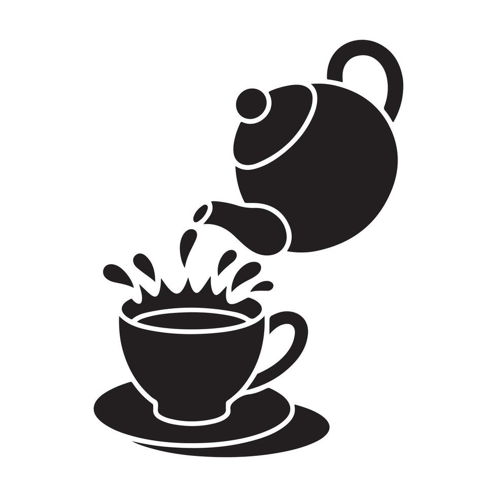 Simple illustration of hot tea being poured from a teapot into a cup. vector