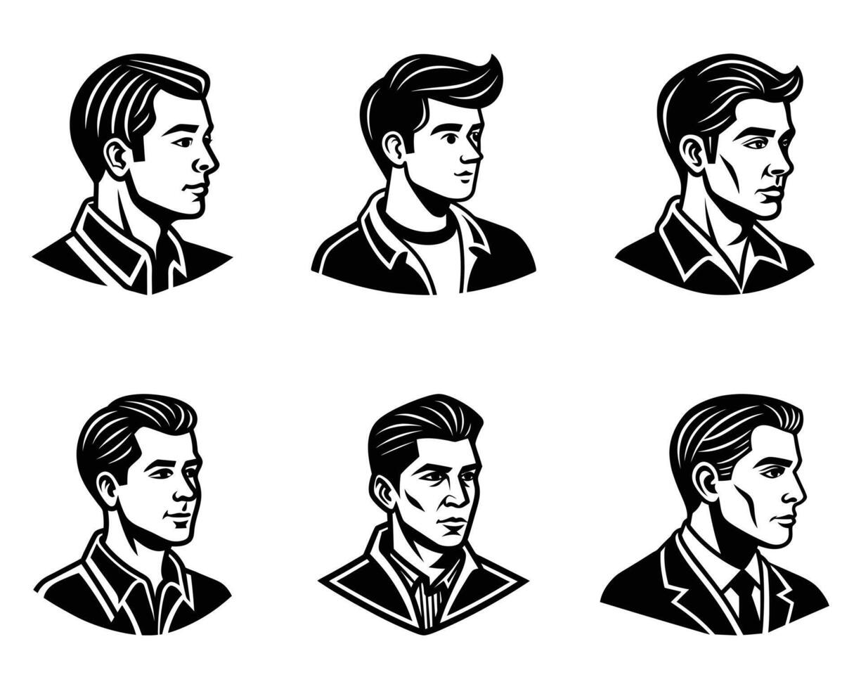Vintage Style Male Portraits in Profile View vector