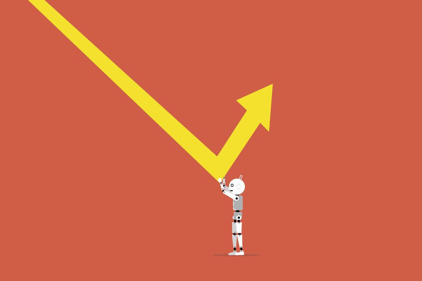 Robot holding up arrow stock market rising arrow, stock market rising vector