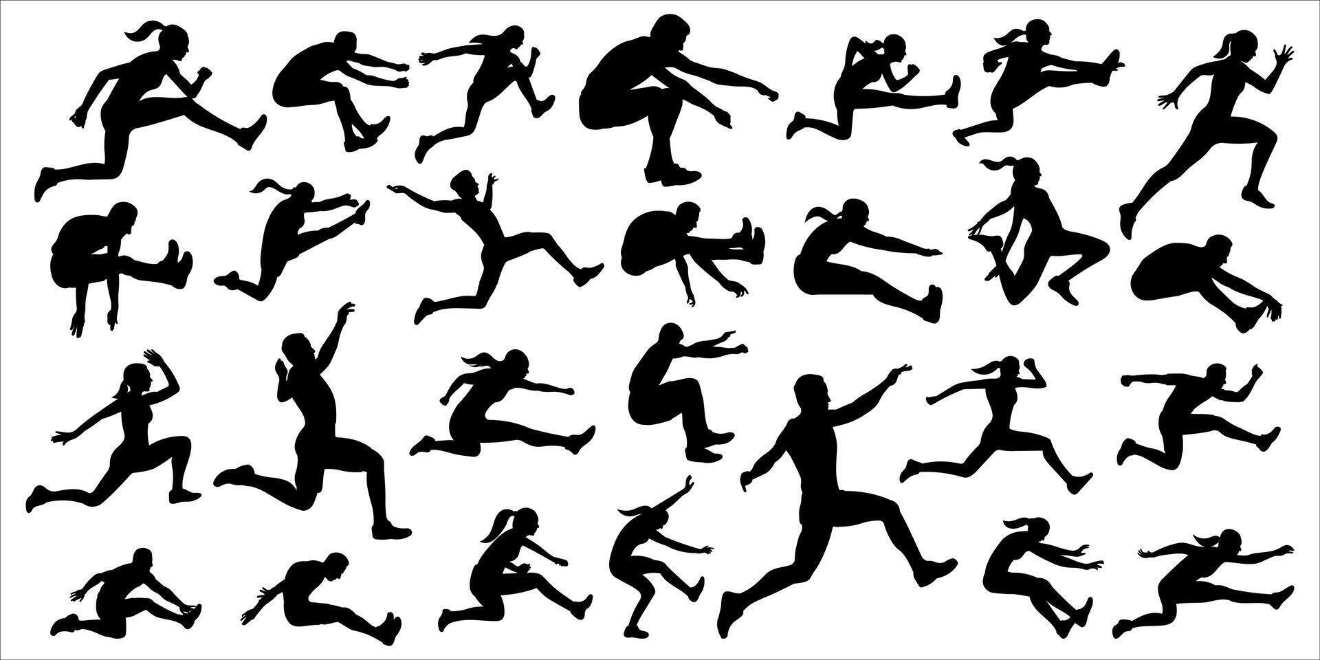 Long jump silhouette illustration set vector