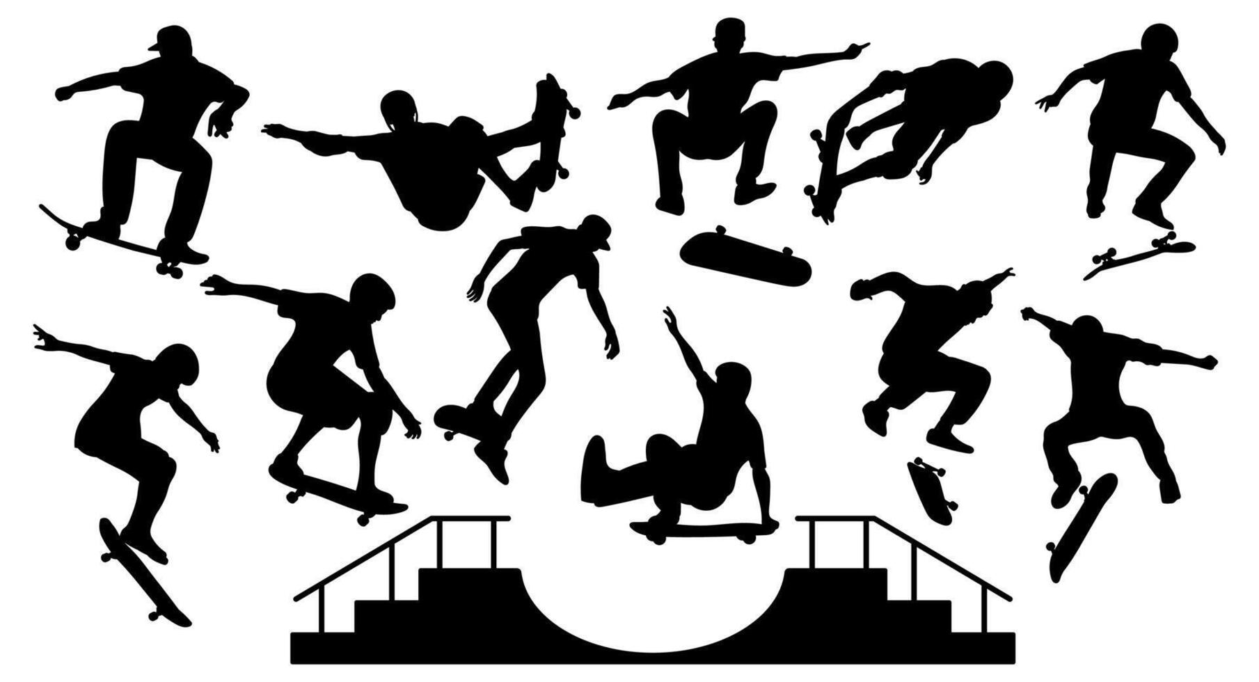 Skater sport clip art silhouette set vector