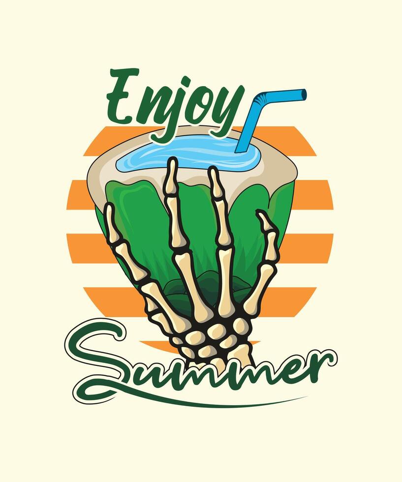 Enjoy The summer skeleton coconut t-shirt design vector