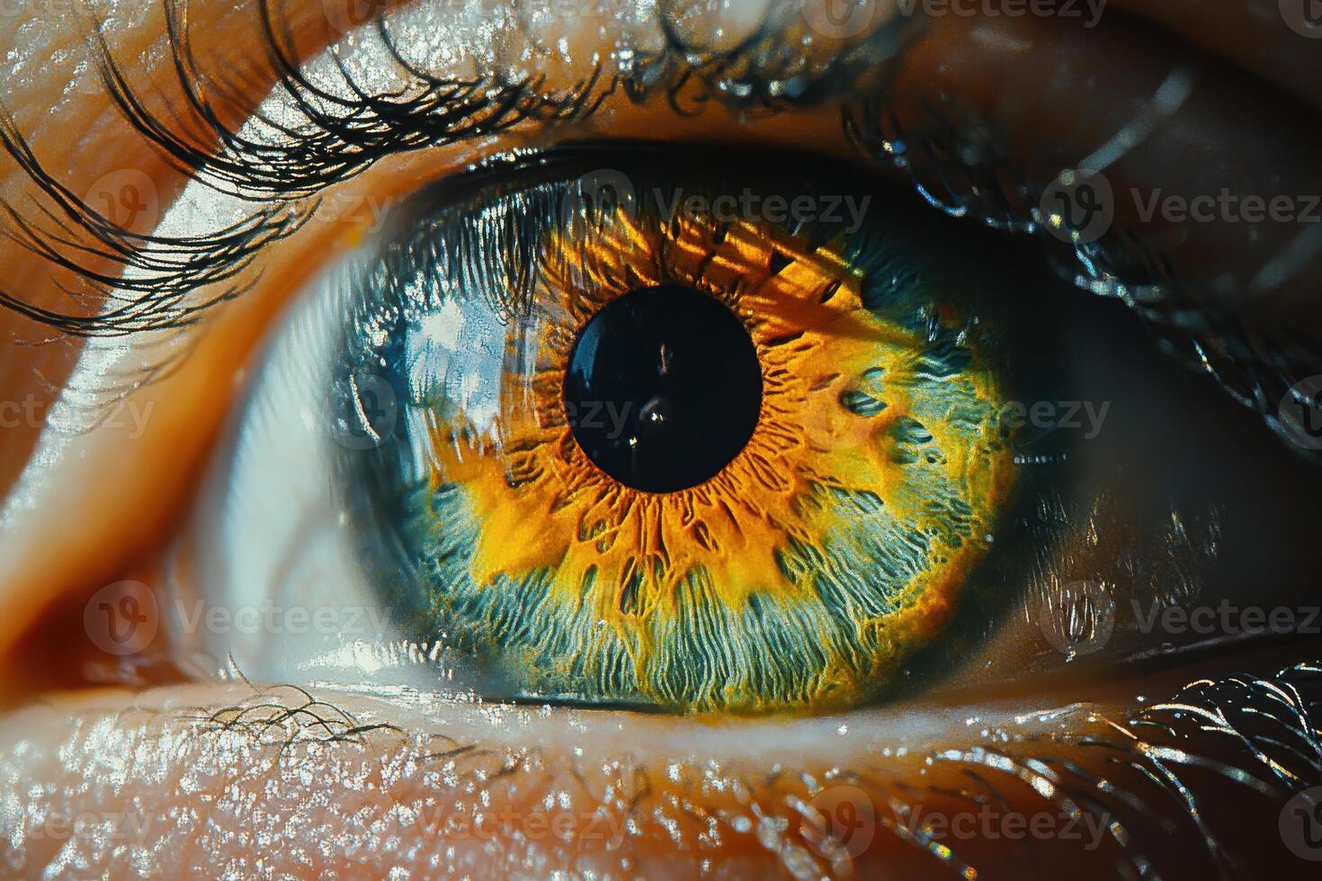 Close-Up of a Colorful Human Iris Showcasing Intricate Details for Art and Science photo