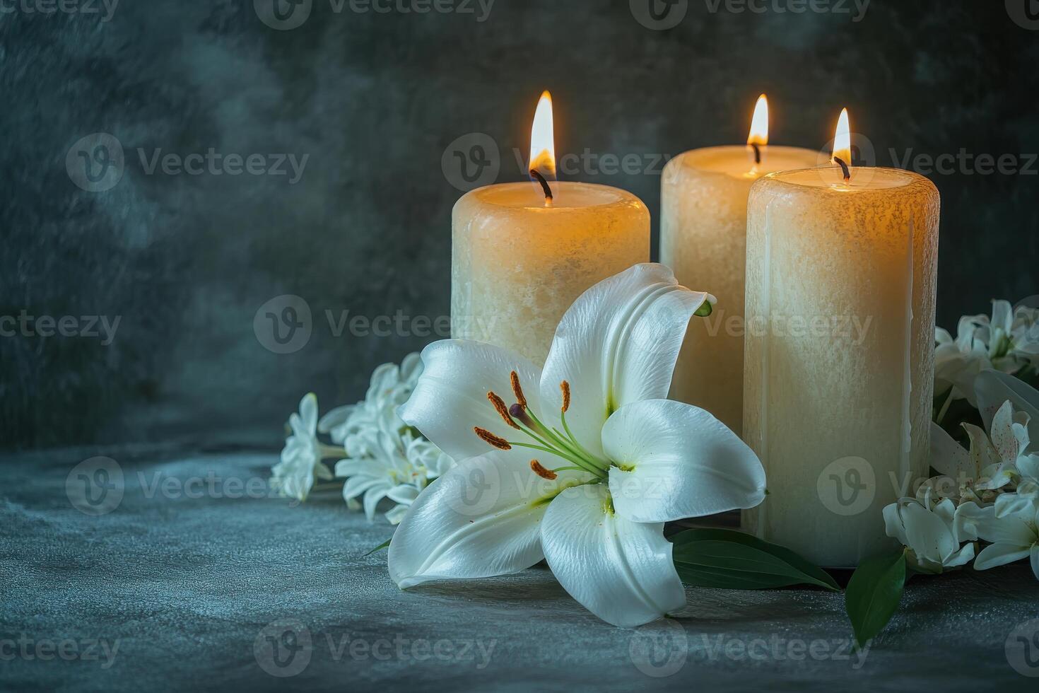 Elegant Condolence Background Featuring Softly Lit Candles for Remembrance and Tribute photo