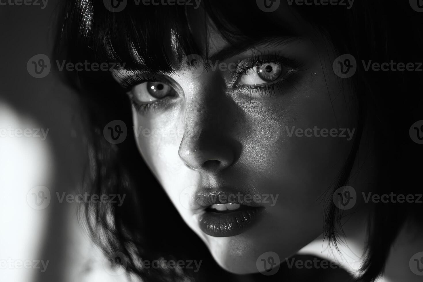 Dramatic Black and White Portrait Capturing the Essence of a Woman's Strength and Beauty photo