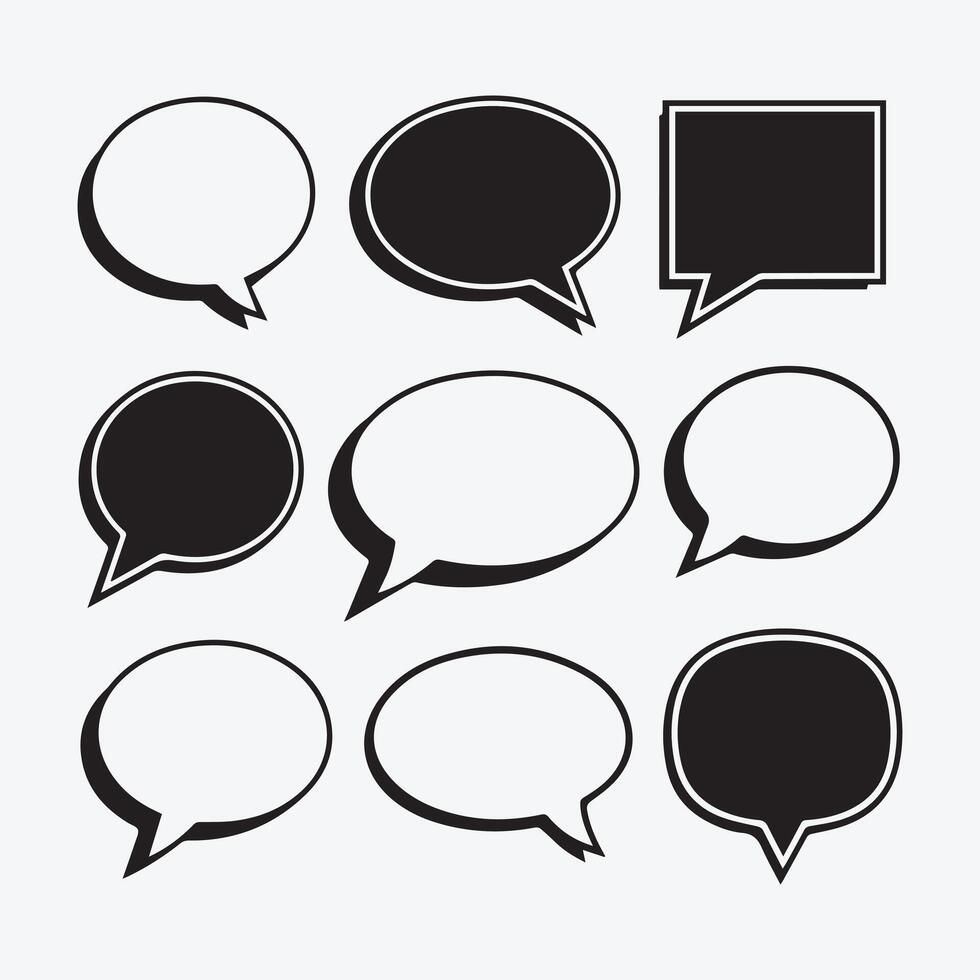A set of black and white speech bubbles vector