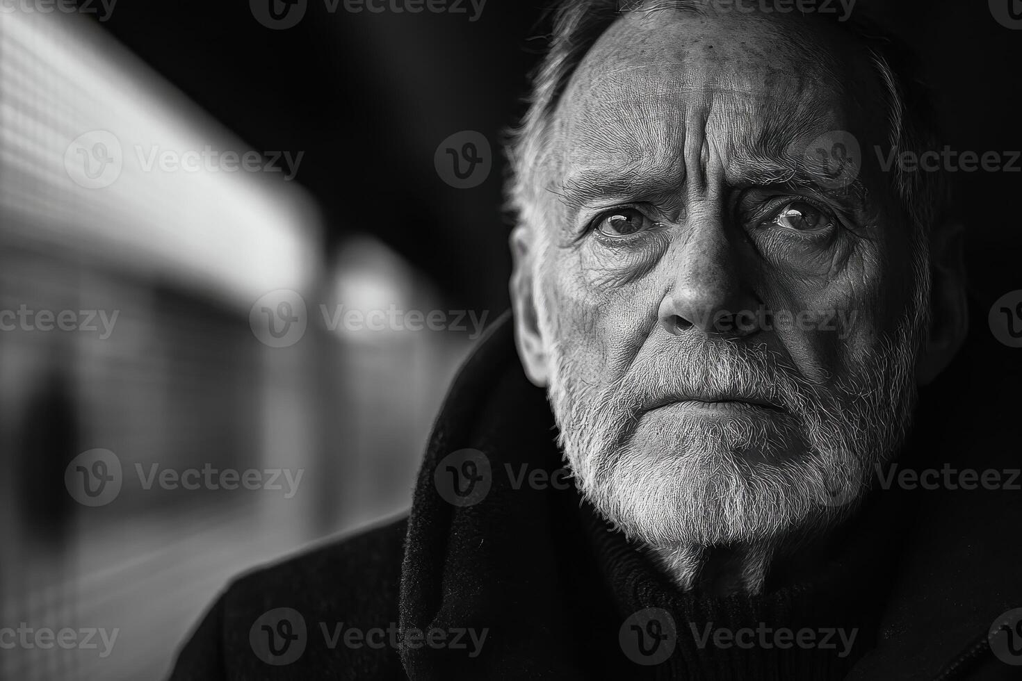 Dramatic Black and White Portrait Capturing Urban Essence and Emotions photo