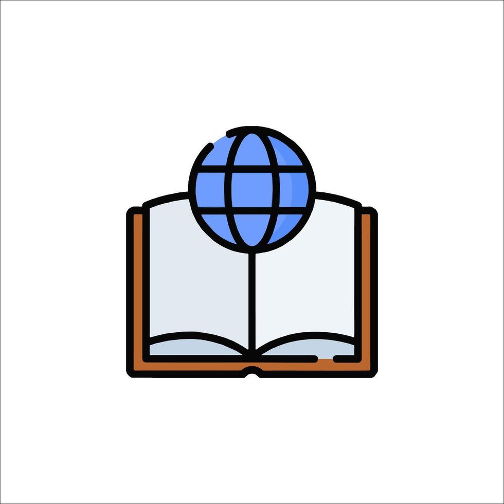 An open book with a globe on top vector