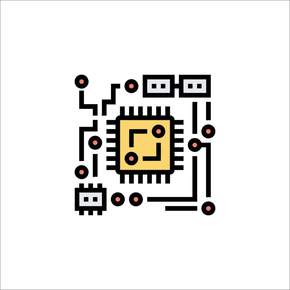 A circuit board with a yellow square vector