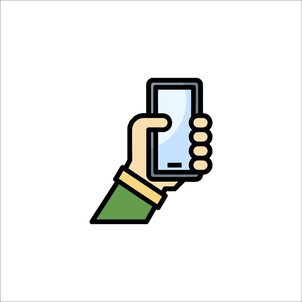 Hand holding a smartphone icon vector