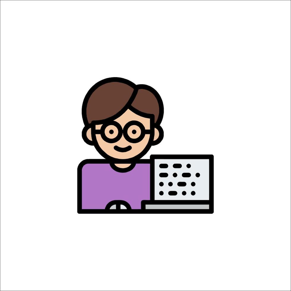 A man with glasses and a laptop icon vector