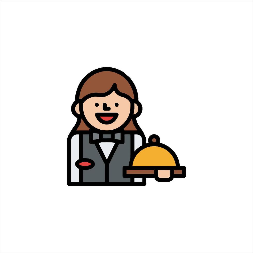 A cartoon waiter holding a tray with a dish vector