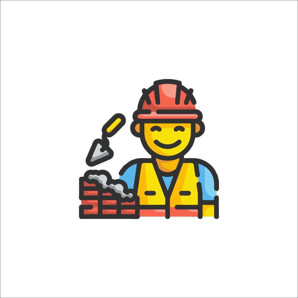A construction worker icon with a brick wall vector