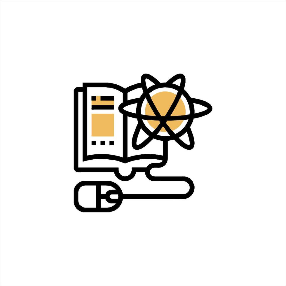 un computadora ratón y un libro con un átomo en eso vector