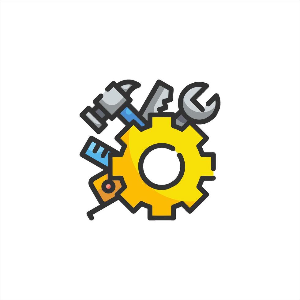 A yellow gearwheel with tools inside vector