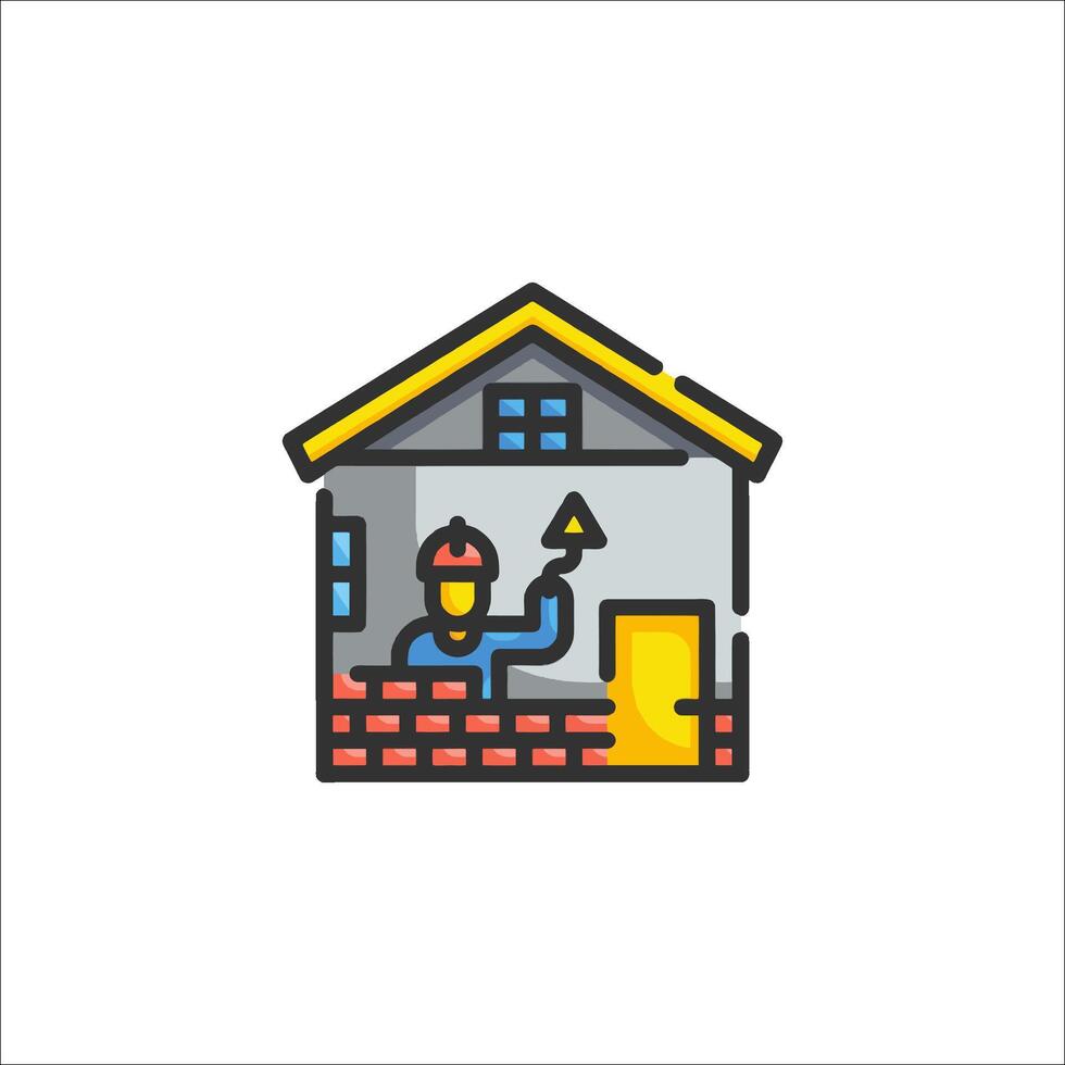 Construction worker building house icon illustration vector