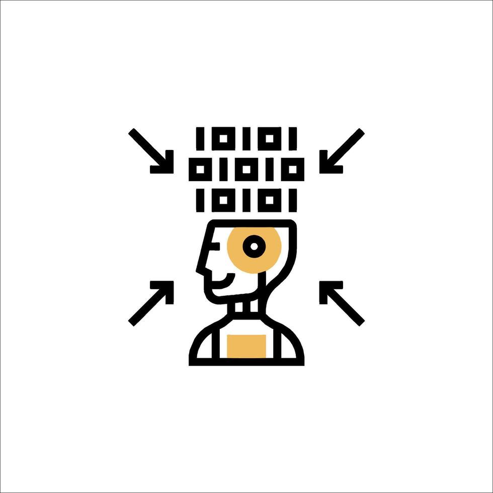 A robot head with a computer and arrows vector