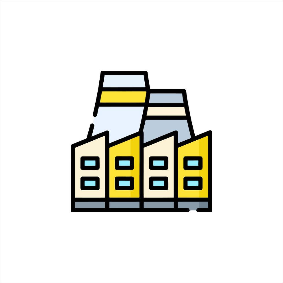 A factory icon with a yellow and blue color scheme vector