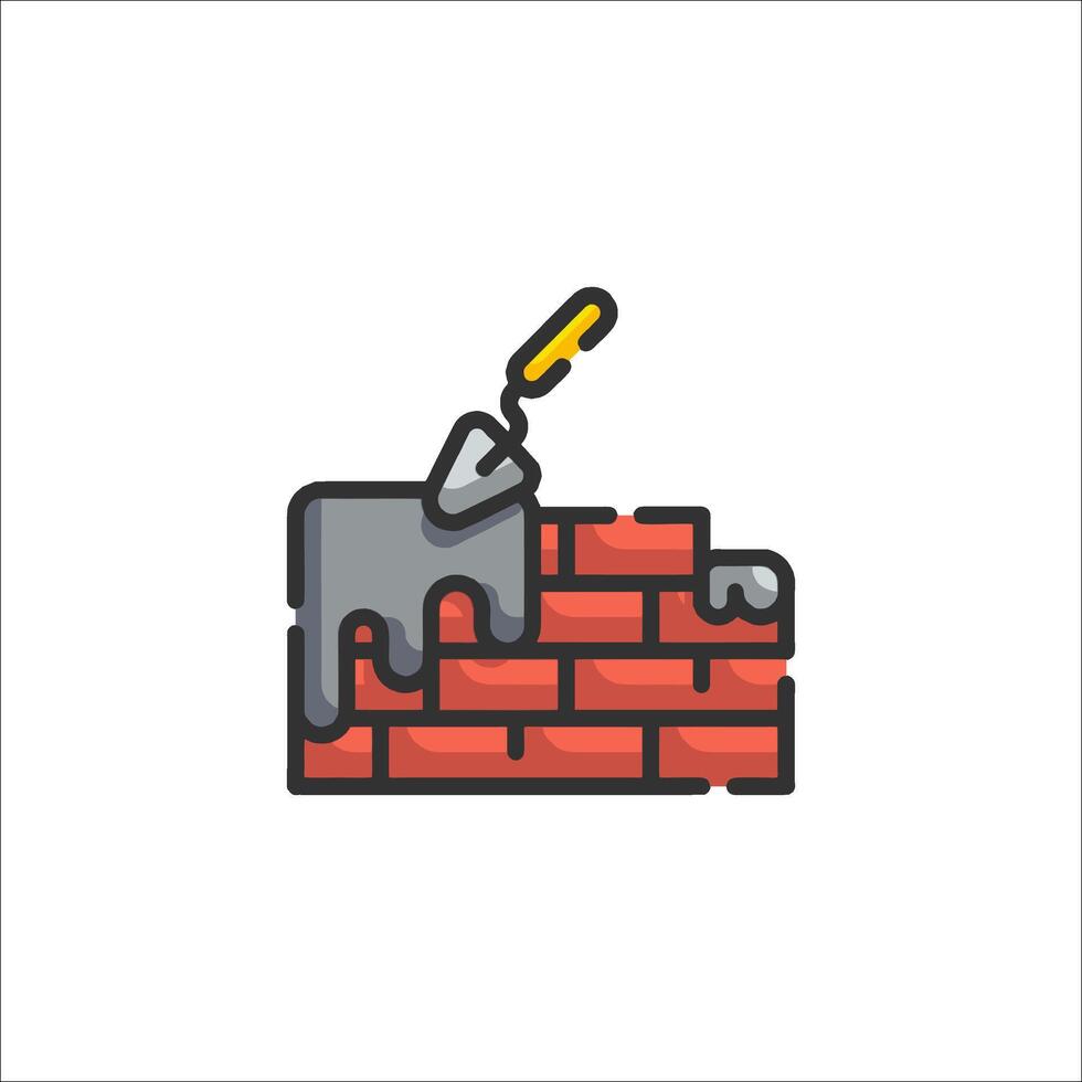 A brick wall with a hammer and a shovel vector