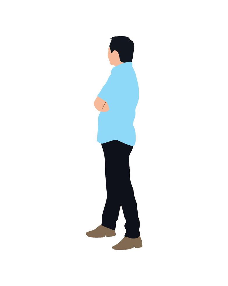 Flat art people and illustration, man with blue formal outfit looking to the side A44 vector
