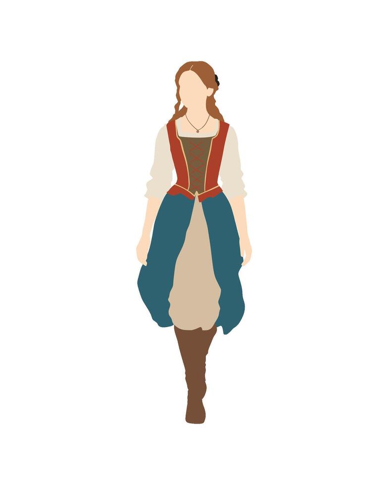 Flat art people and illustration, young woman with casual medieval outfit B19 vector