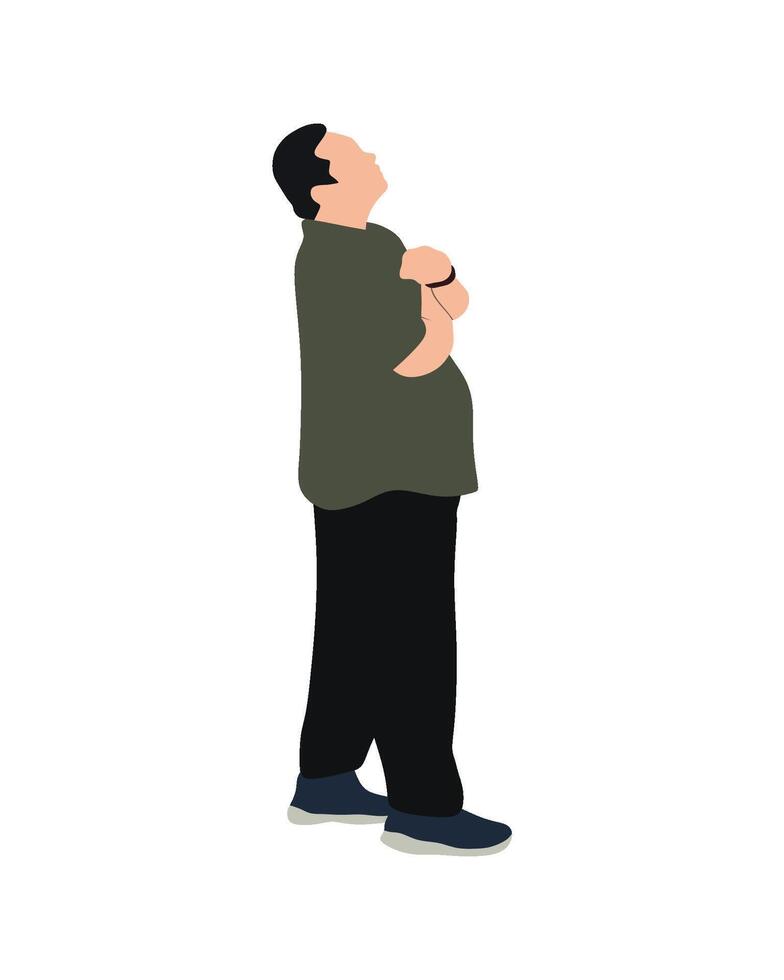Flat art people and illustration, big man with casual outfit looking up A43 vector