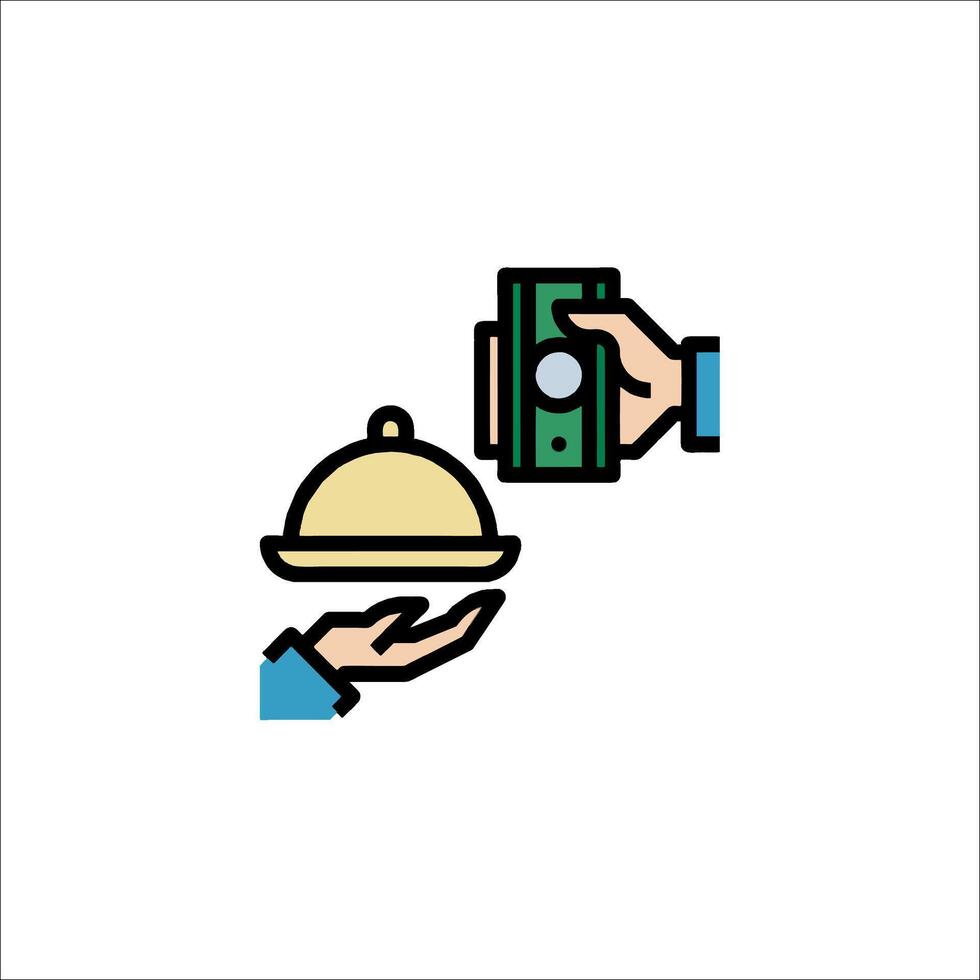 A hand is holding a money tray and a plate with a money vector