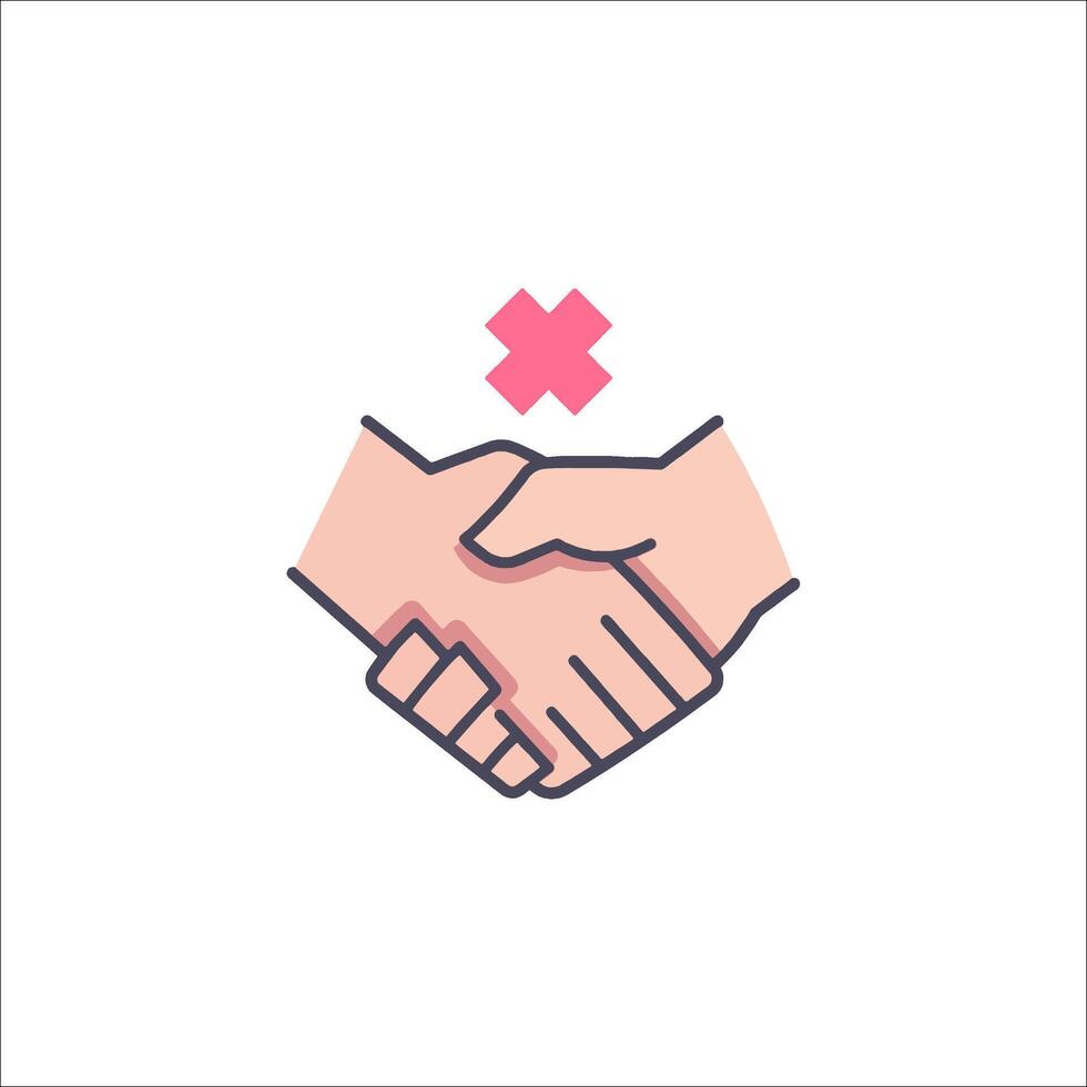 Two hands shaking hands with an x over it vector