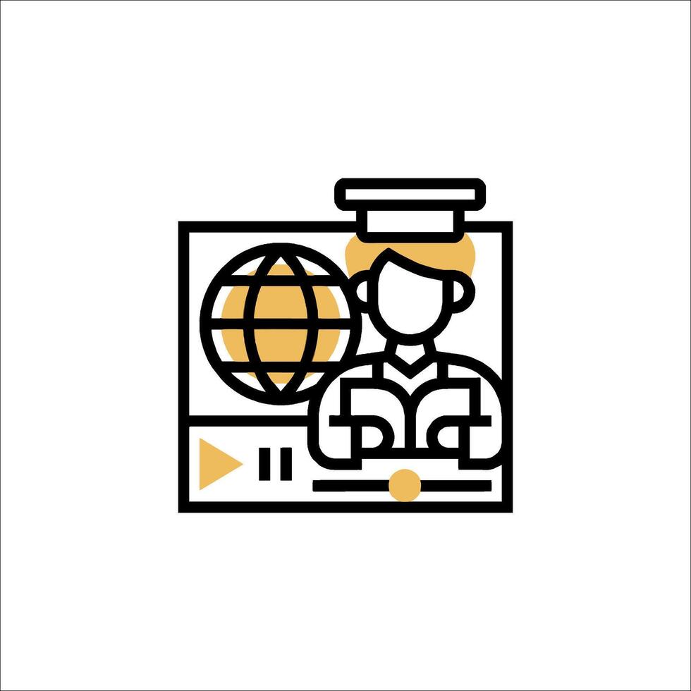 A person in a hat and glasses is sitting in front of a computer vector
