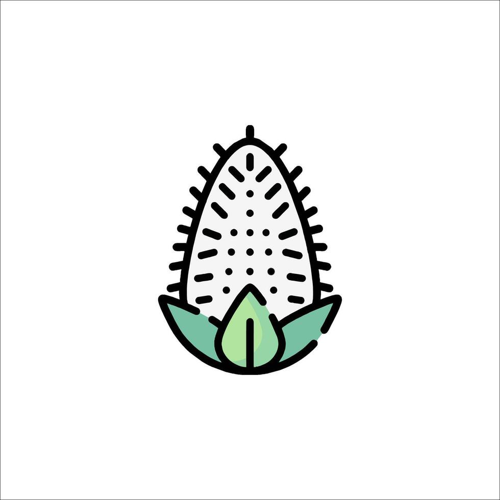 A green and white fruit with leaves on it vector