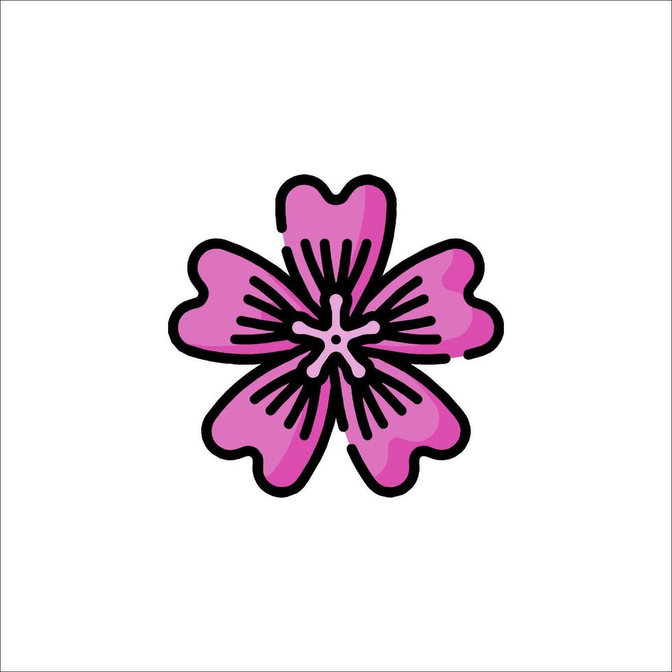 A pink flower with a black outline on a white background vector